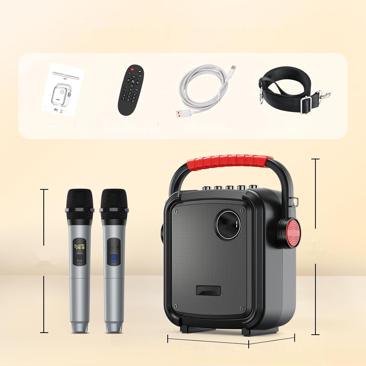 Bluetooth głośnik przenośny TONOR Karaoke PartyBox z 2 mikrofonami bezprzewodowymi.