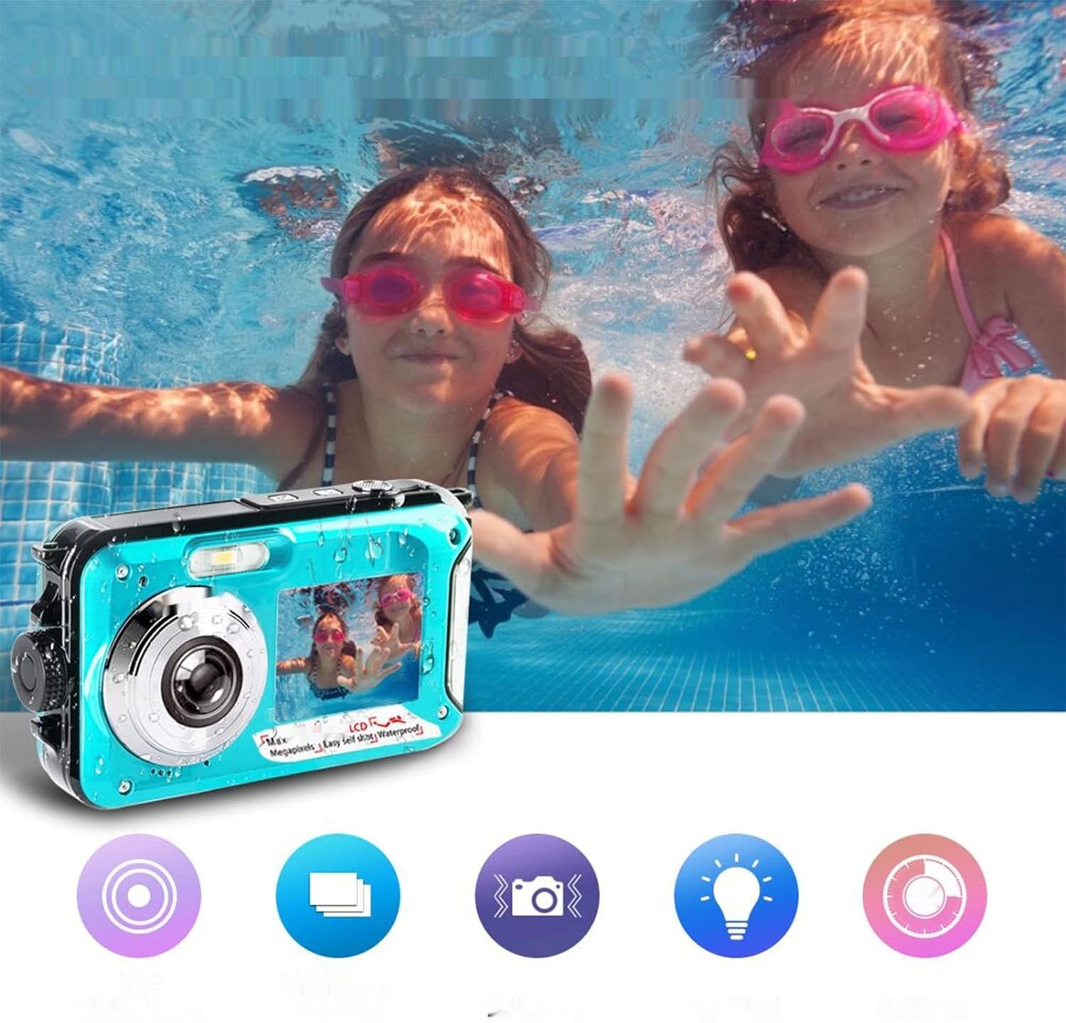 YISENCE Podwodna Kamera FHD 2.7K 48MP z Podwójnym Wyświetlaczem LCD do Nurkowania.