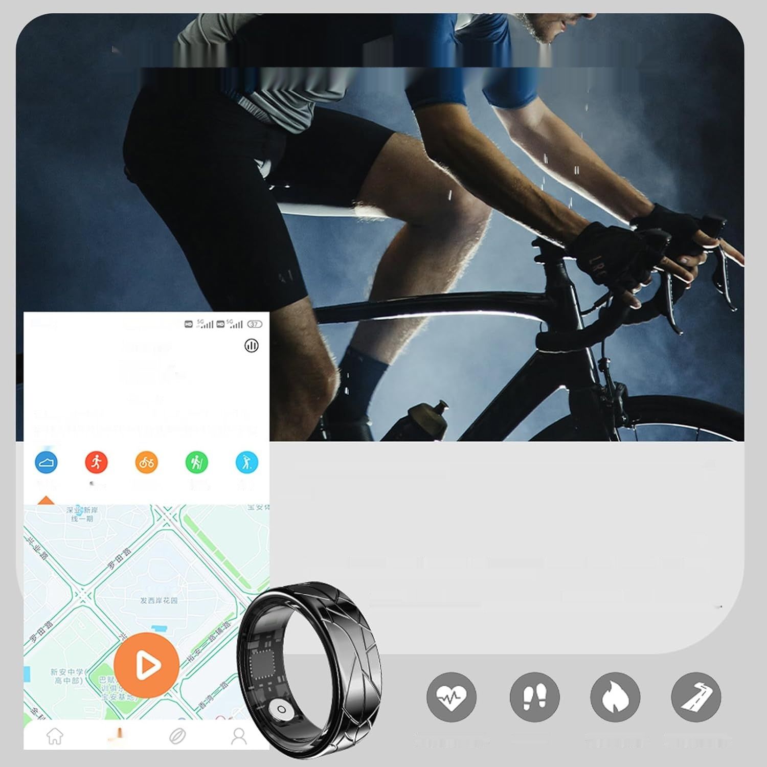 Smart Ring findtime: złoty pierścień, tracker fitness, monitor zdrowia, silver + middle gold #10