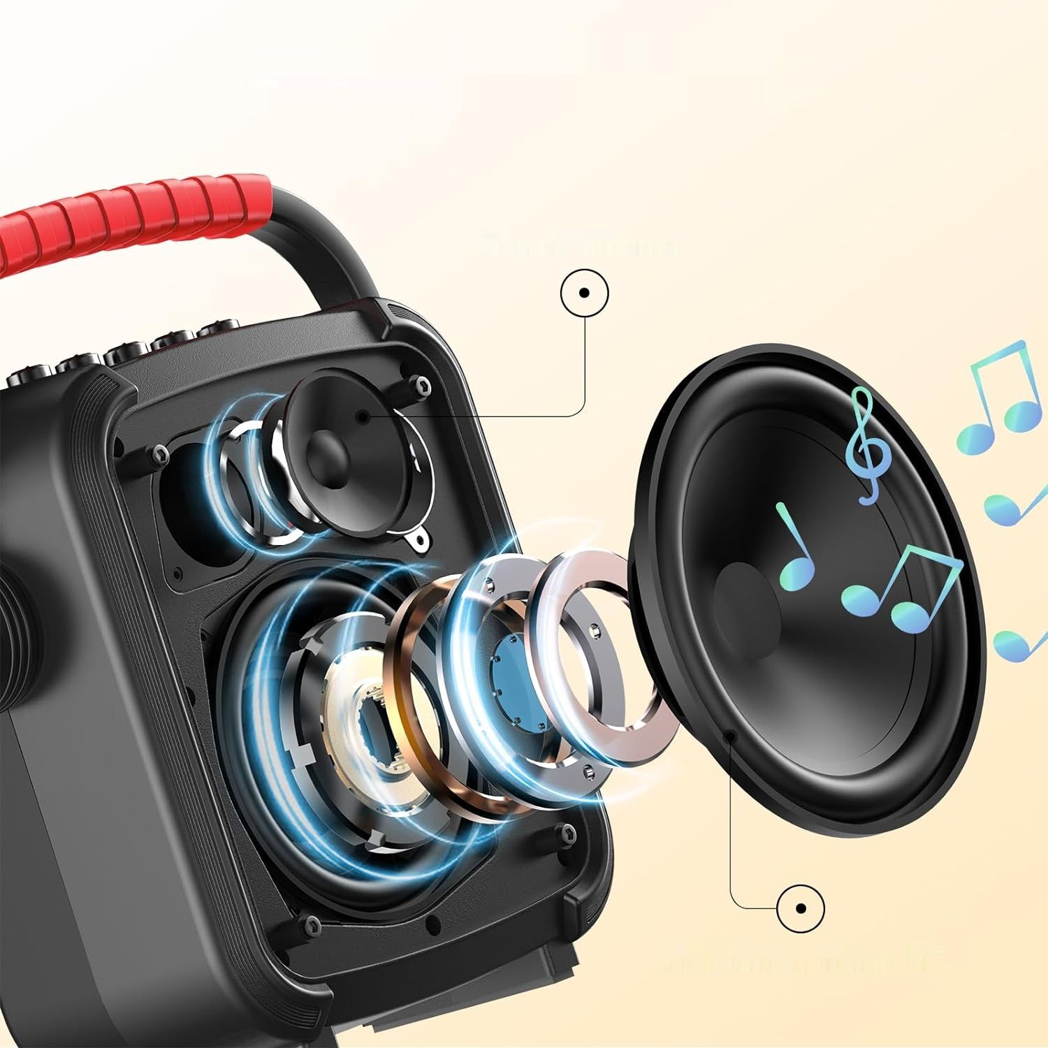 Bluetooth głośnik przenośny TONOR Karaoke PartyBox z 2 mikrofonami bezprzewodowymi.
