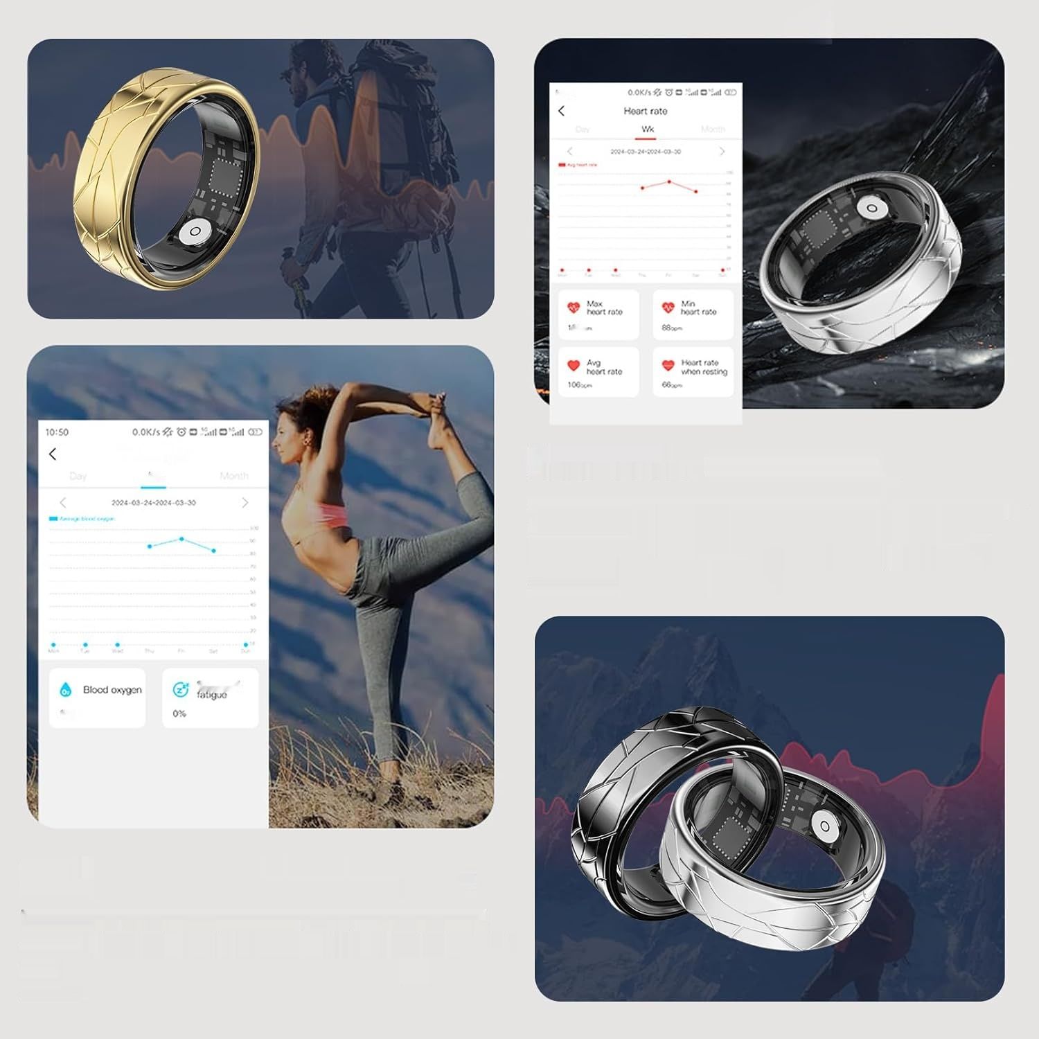 Smart Ring findtime: złoty pierścień, tracker fitness, monitor zdrowia, silver + middle gold #10