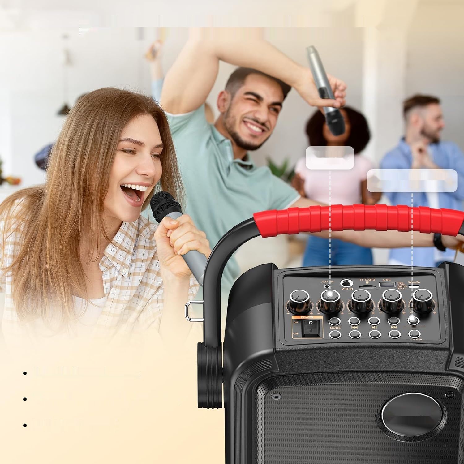 Bluetooth głośnik przenośny TONOR Karaoke PartyBox z 2 mikrofonami bezprzewodowymi.
