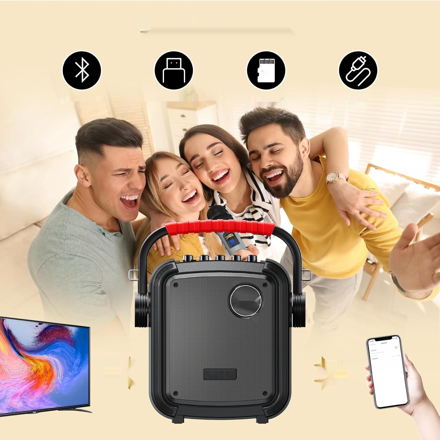 Bluetooth głośnik przenośny TONOR Karaoke PartyBox z 2 mikrofonami bezprzewodowymi.
