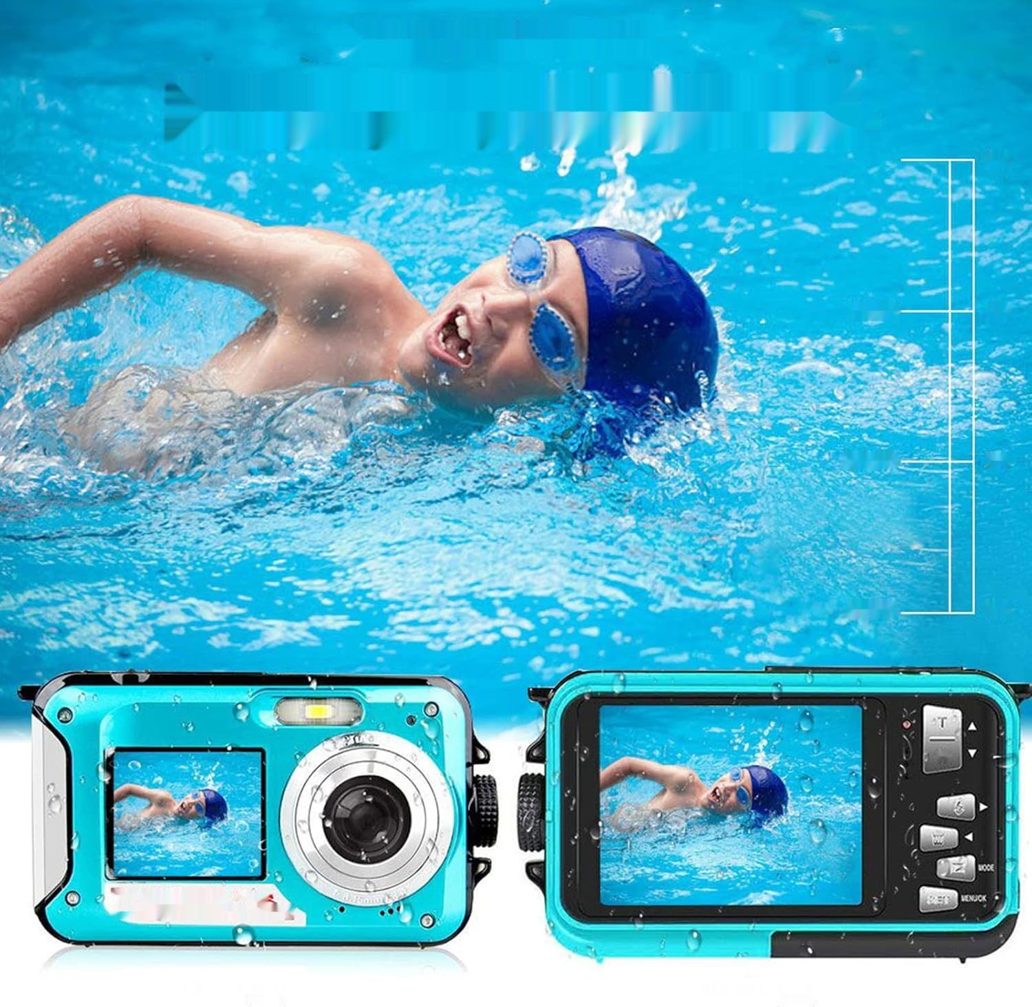 YISENCE Podwodna Kamera FHD 2.7K 48MP z Podwójnym Wyświetlaczem LCD do Nurkowania.
