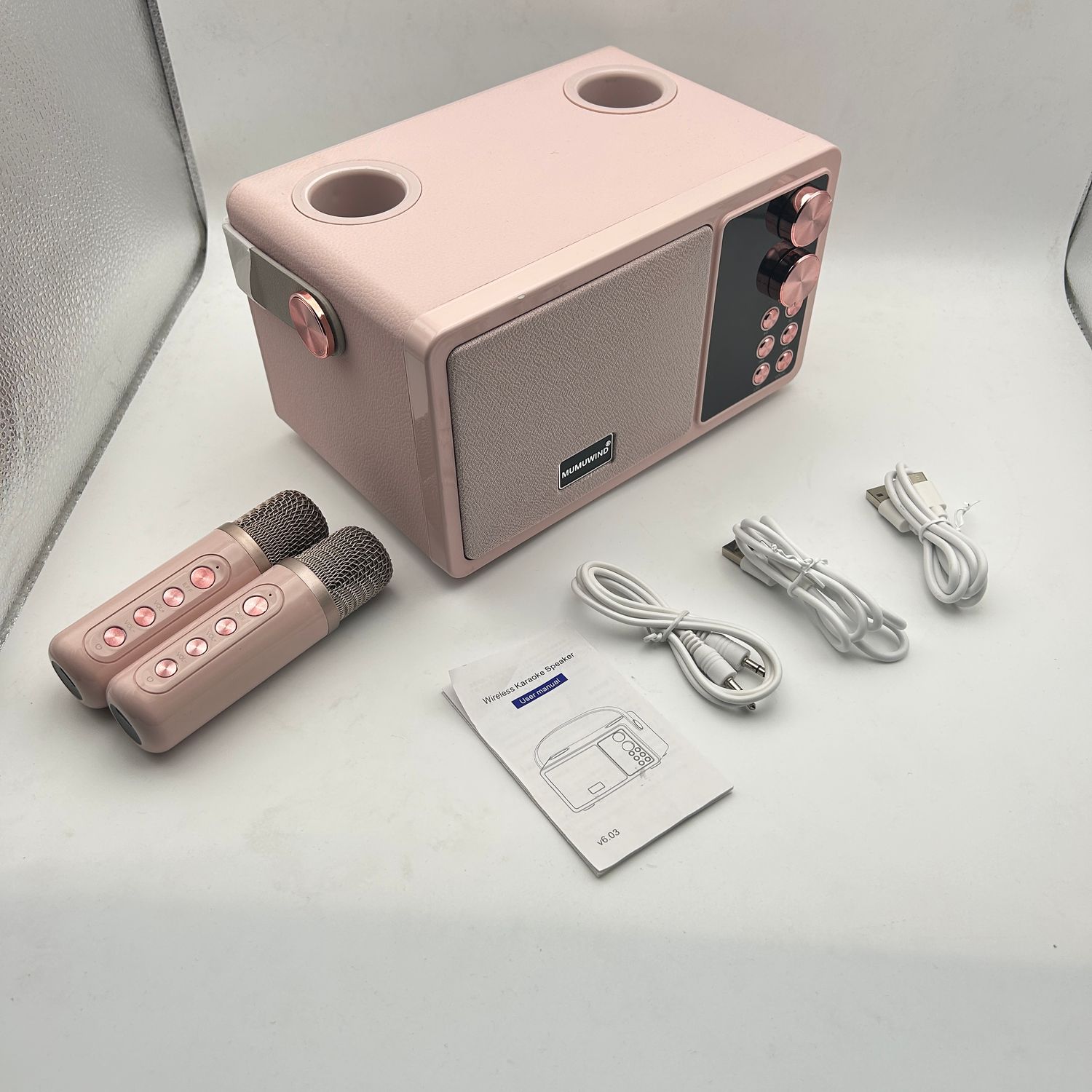 Karaoke dla dzieci i dorosłych, 2 mikrofony, 7 efektów, głośnik Bluetooth