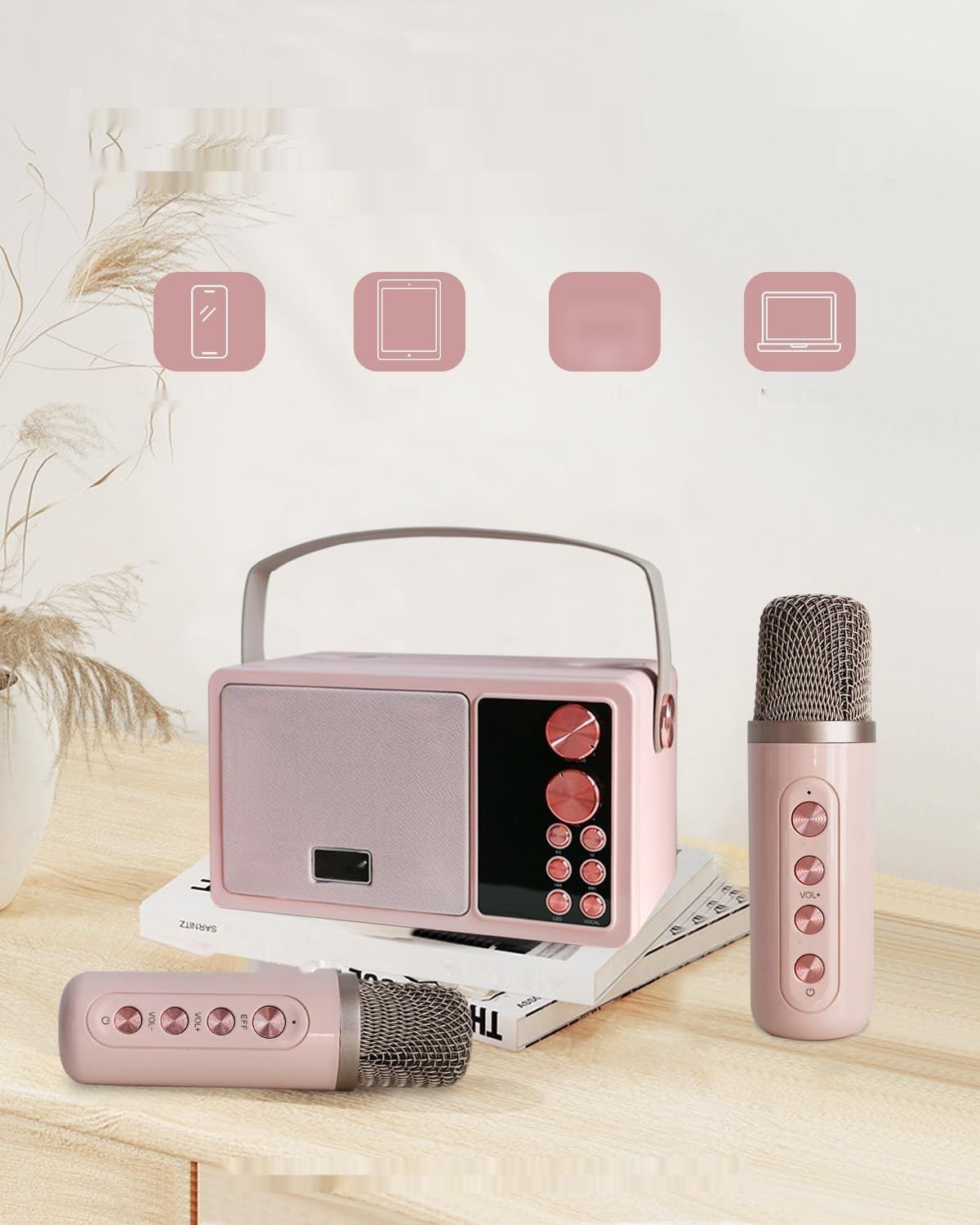 Karaoke dla dzieci i dorosłych, 2 mikrofony, 7 efektów, głośnik Bluetooth
