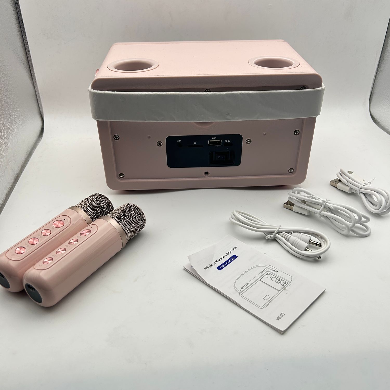Karaoke dla dzieci i dorosłych, 2 mikrofony, 7 efektów, głośnik Bluetooth