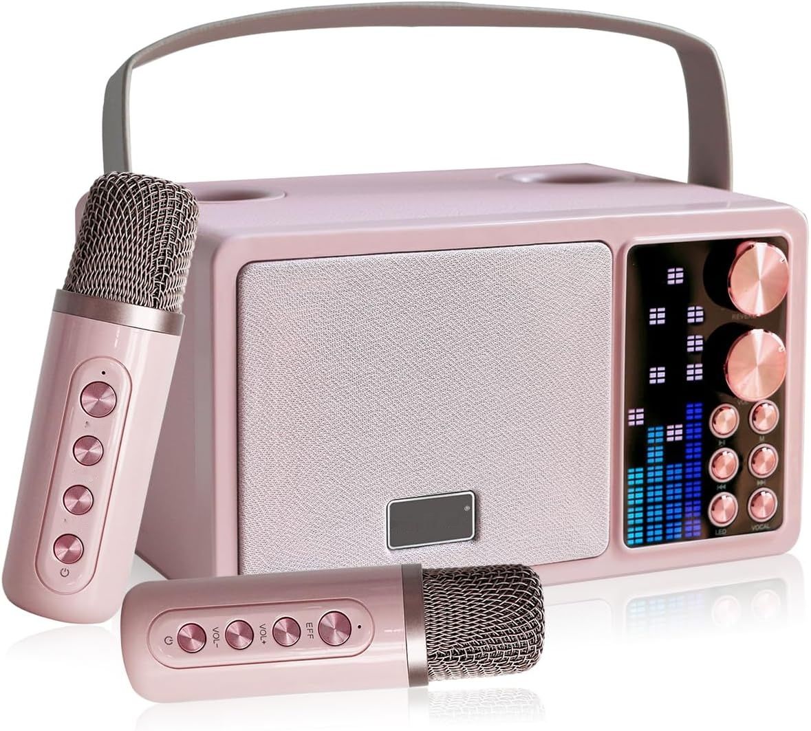 Karaoke dla dzieci i dorosłych, 2 mikrofony, 7 efektów, głośnik Bluetooth