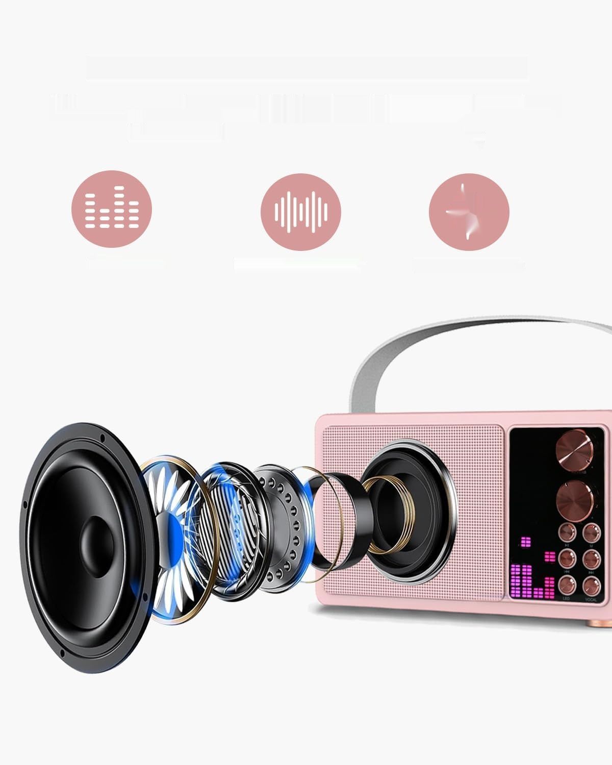 Karaoke dla dzieci i dorosłych, 2 mikrofony, 7 efektów, głośnik Bluetooth