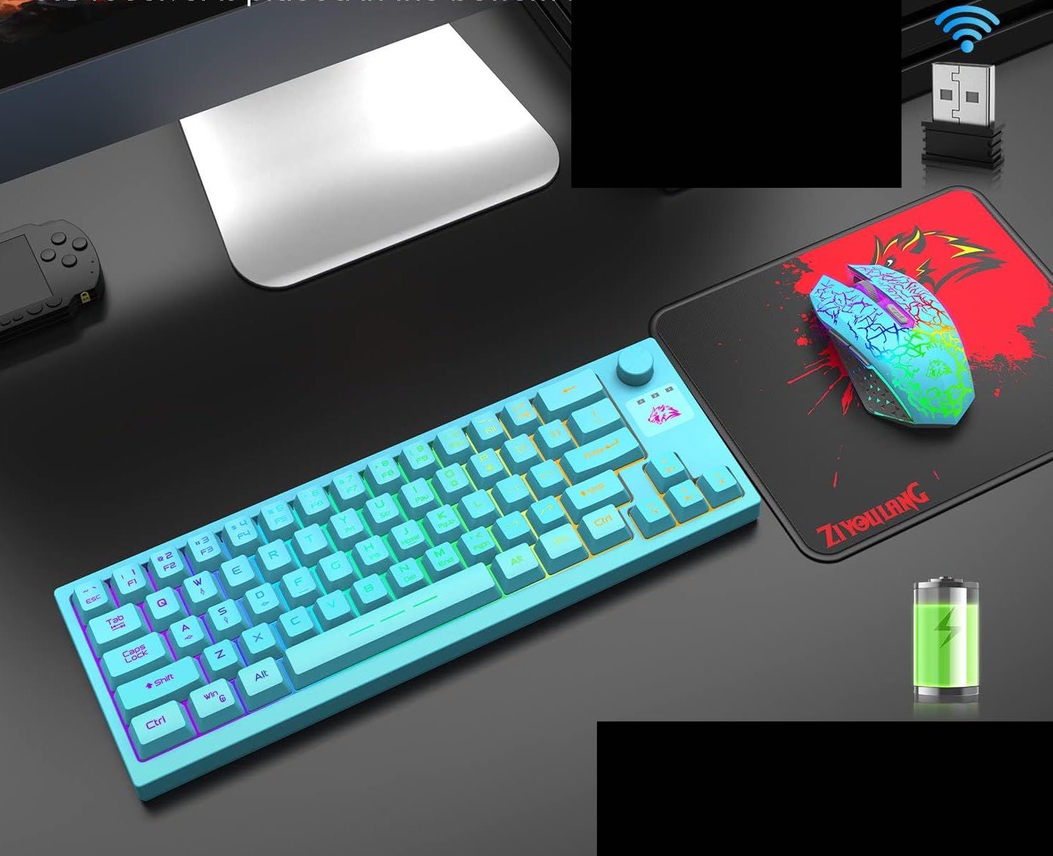 ZIYOU LANG T50 Bezprzewodowa klawiatura i mysz do gier Mini przenośna z fajnym podświetleniem RGB