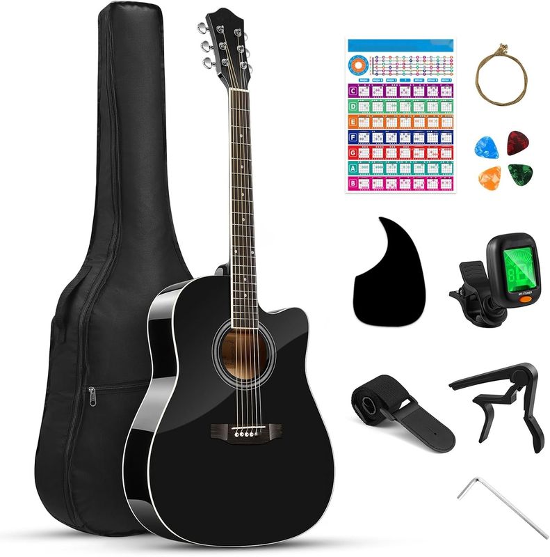 Gitara Akustyczna Moukey 41&quot; dla Początkujących z akcesoriami, Czarna