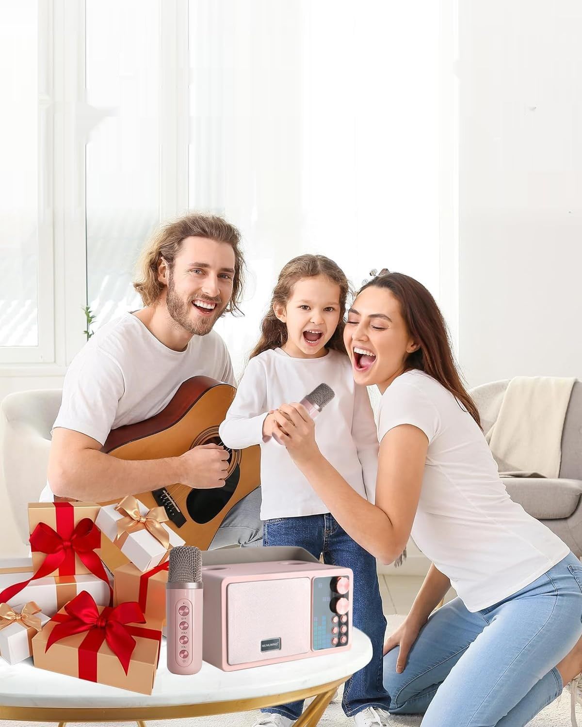 Karaoke dla dzieci i dorosłych, 2 mikrofony, 7 efektów, głośnik Bluetooth