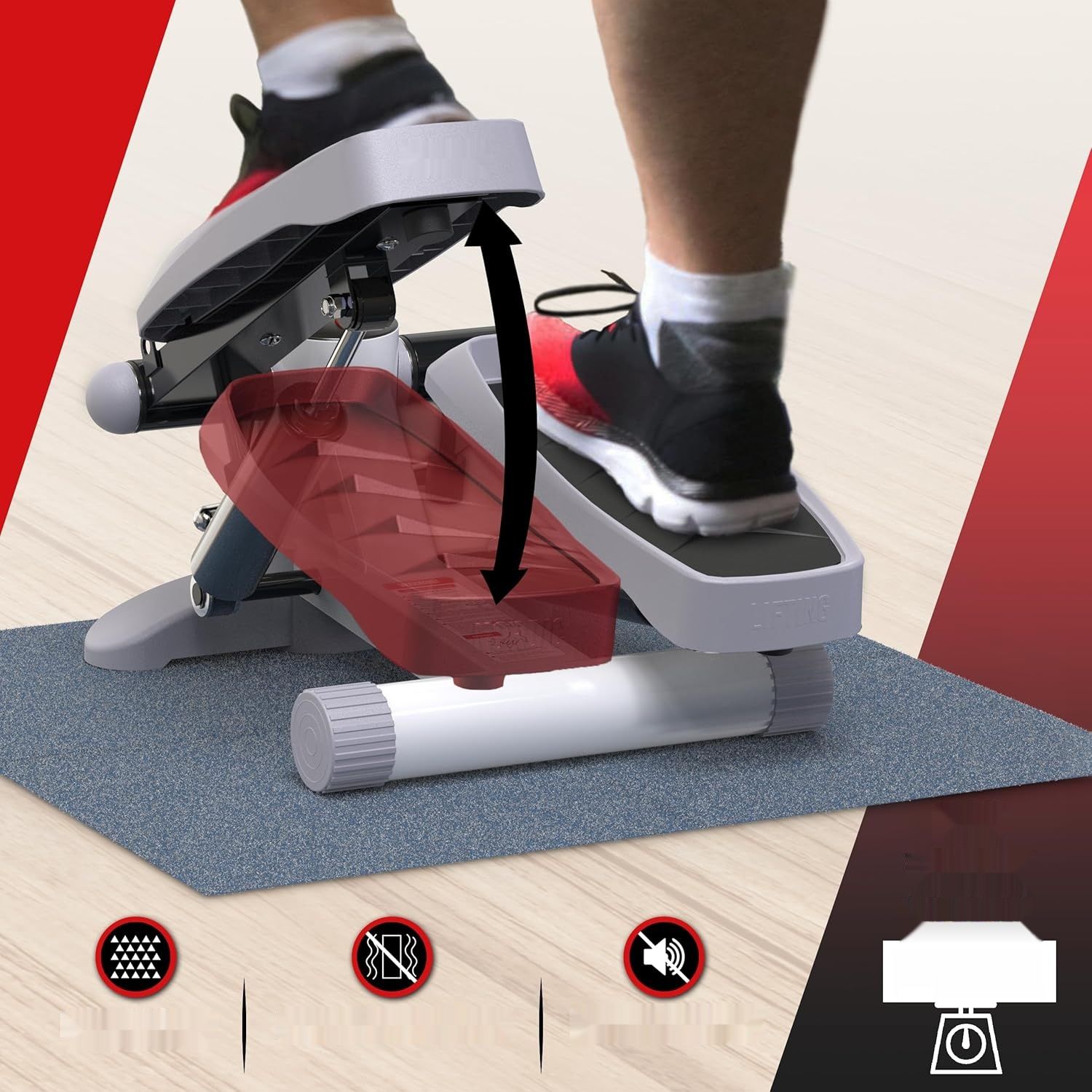 Mini Stepper Nordic Lifting – z Gumami Oporowymi, Antypoślizgowe Pedały, Ekran LCD