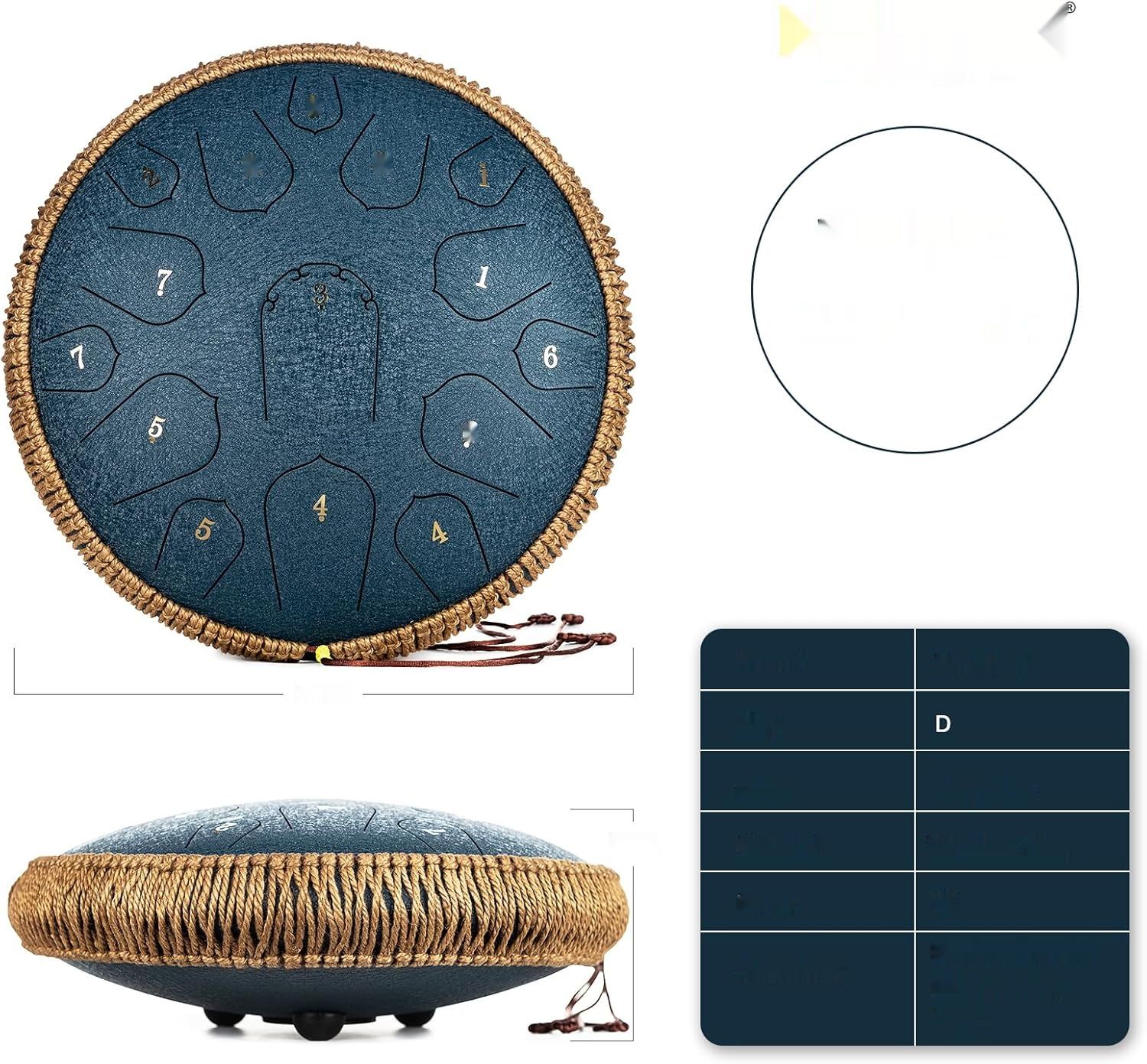MeloBeat Tongue Drum Handpan 14&quot; 15 Tonów - Zestaw Stalowego Bębna D-dur