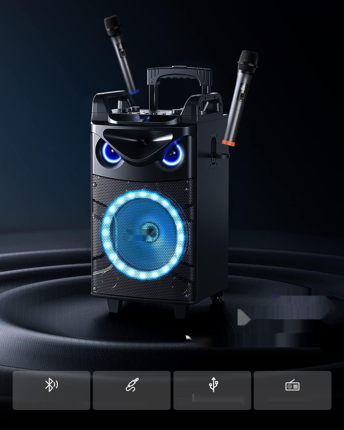 Głośnik Karaoke z 2 Mikrofonami UHF, Przenośna Maszyna Bluetooth.