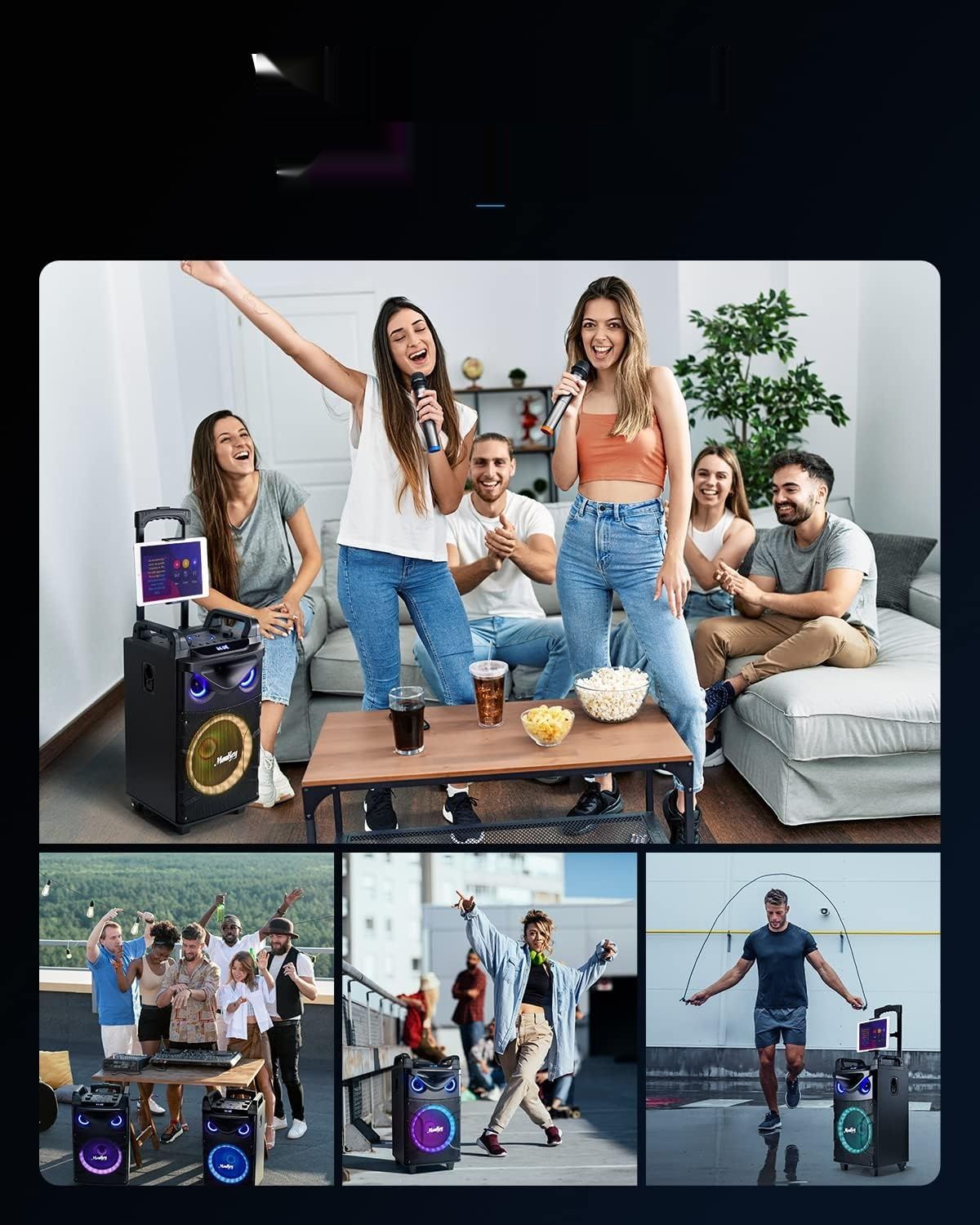 Głośnik Karaoke z 2 Mikrofonami UHF, Przenośna Maszyna Bluetooth.