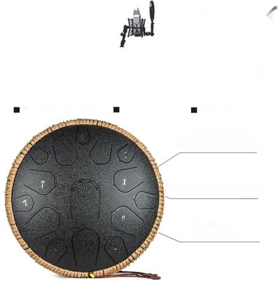 Tongue Drum 14 cali 15 tonów Handpan, D Major, pałeczki, torba (Czarny)