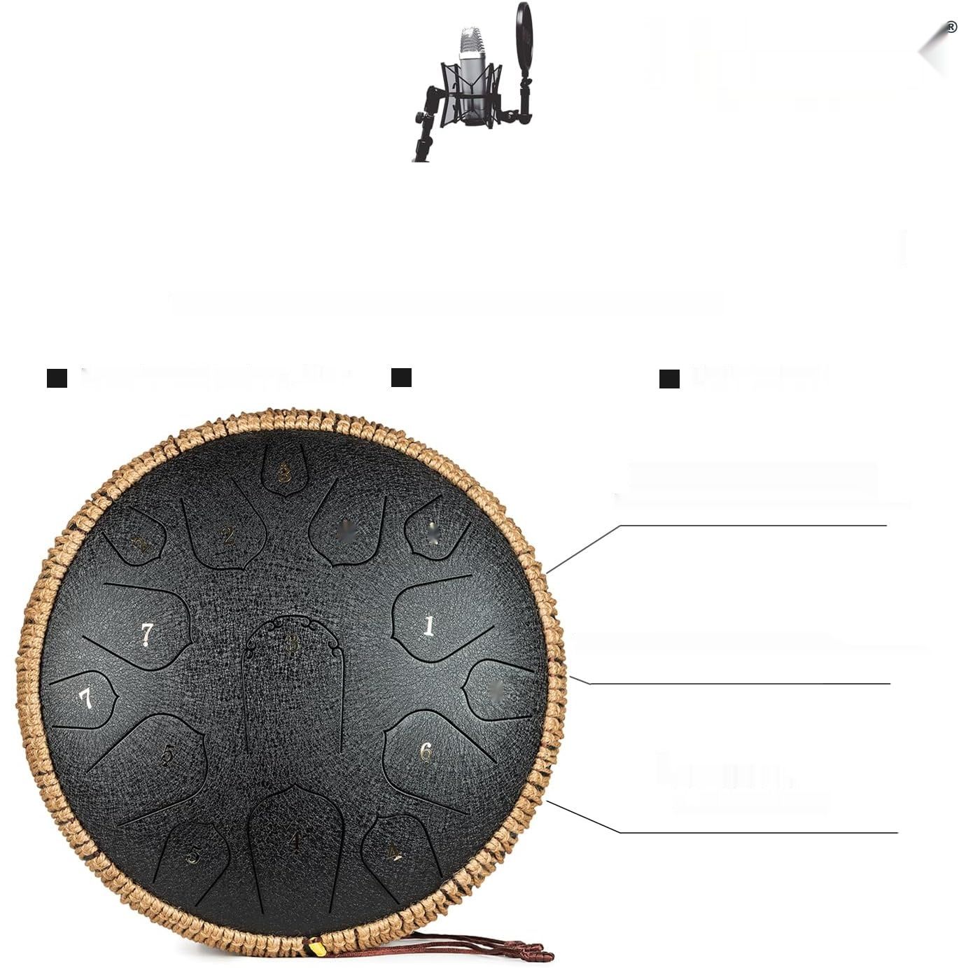 Tongue Drum 14 cali 15 tonów Handpan, D Major, pałeczki, torba (Czarny)