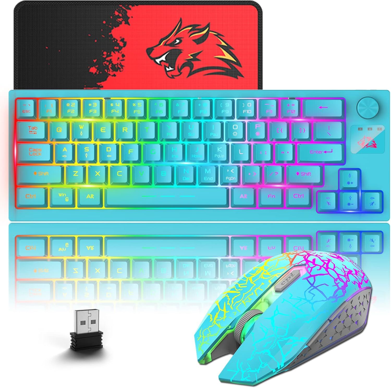 ZIYOU LANG T50 Bezprzewodowa klawiatura i mysz do gier Mini przenośna z fajnym podświetleniem RGB