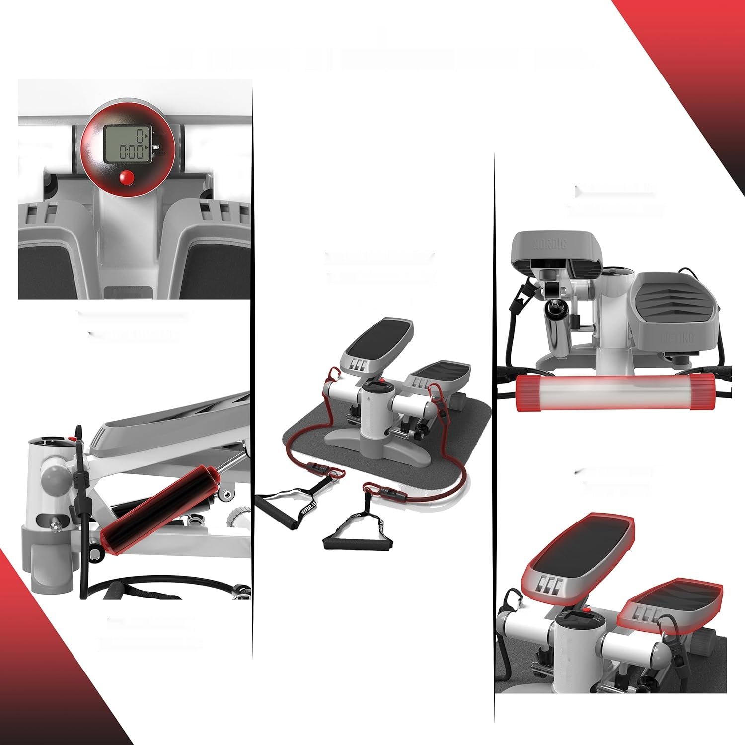 Mini Stepper Nordic Lifting – z Gumami Oporowymi, Antypoślizgowe Pedały, Ekran LCD