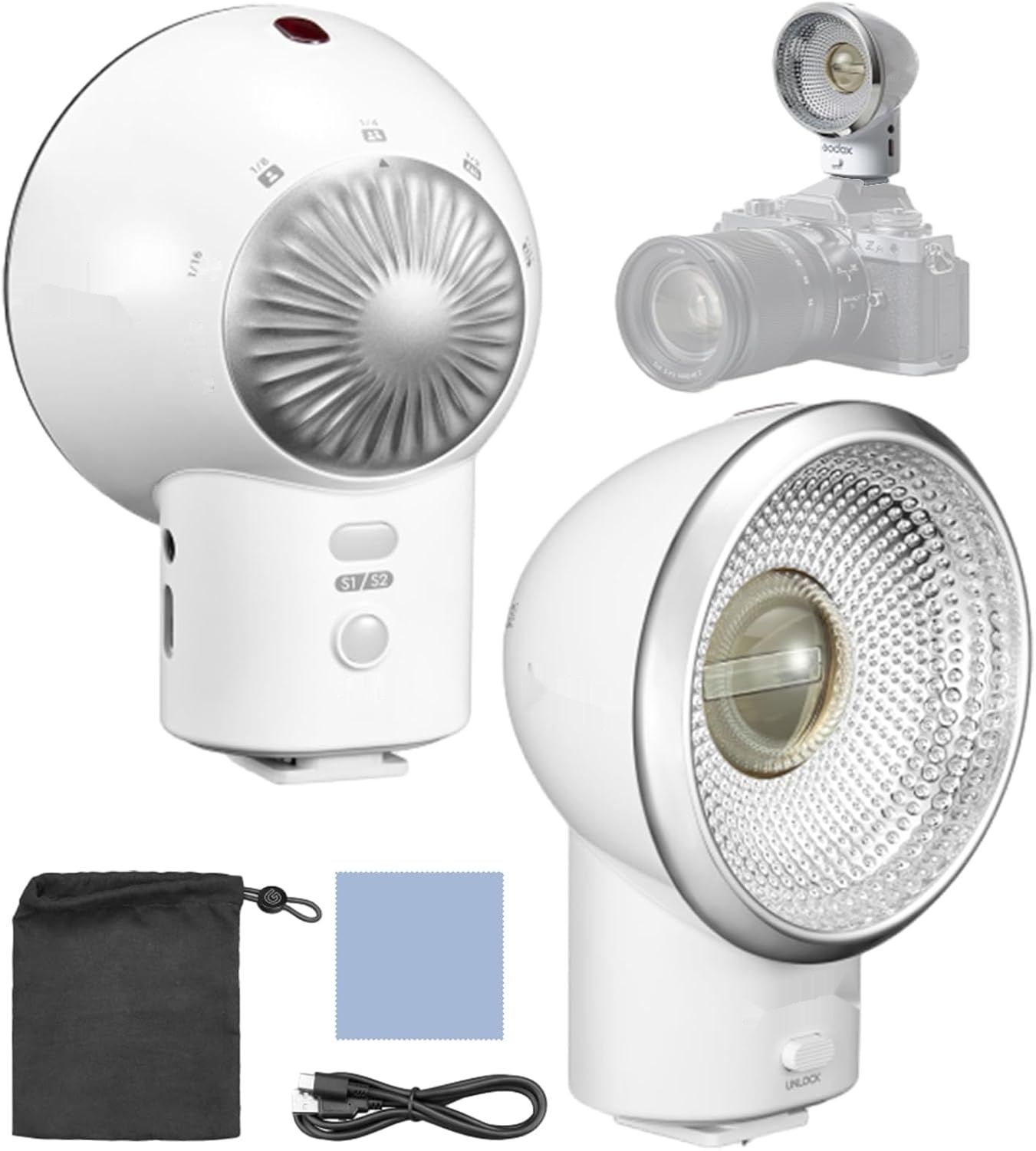 Godox LUX ELF Retro Lampa Błyskowa do Aparatu, 5 stopni mocy, kompatybilna z Canon, Sony, Nikon