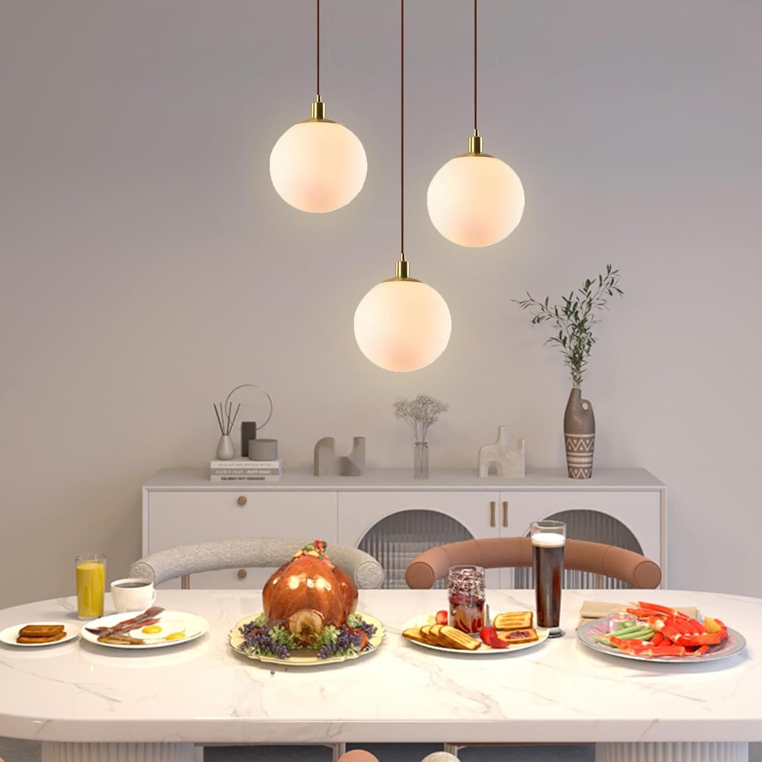 3-Płomienna Biała Szklana Lampa Wisząca do Sypialni i Salonu