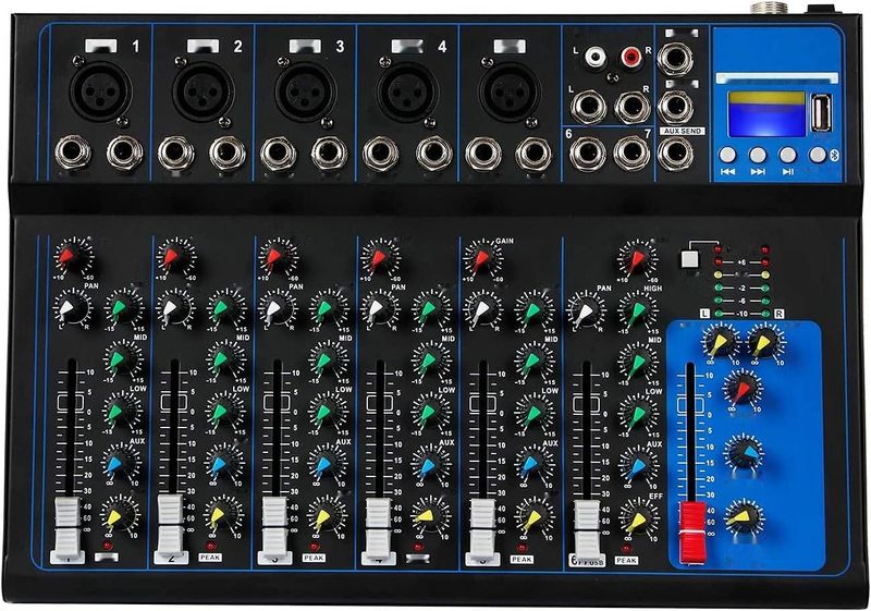 Depusheng HT7 Przenośny stół mikserski audio Bluetooth z USB, 7-kanałów.