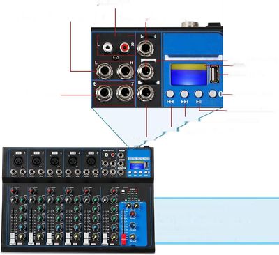 Depusheng HT7 Przenośny stół mikserski audio Bluetooth z USB, 7-kanałów.