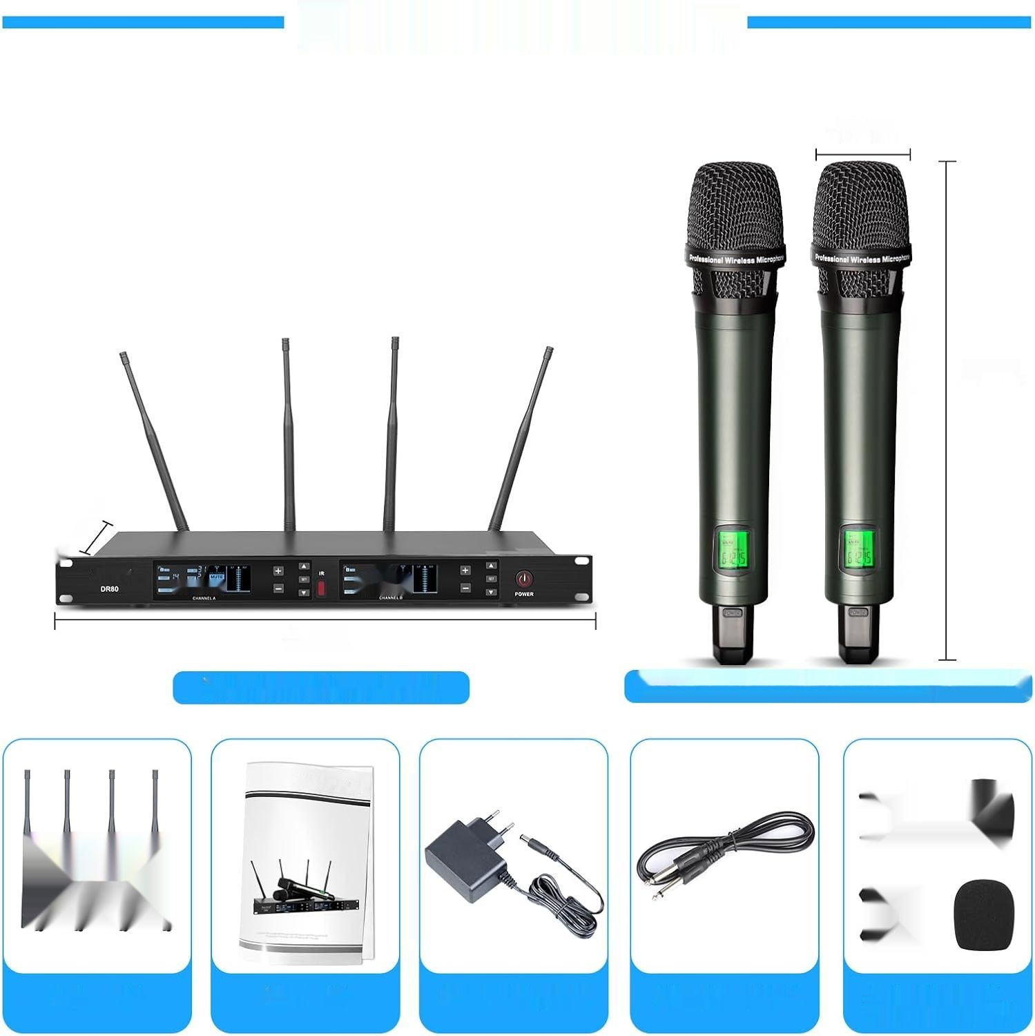 Depusheng DR80 Profesjonalny zestaw mikrofonów UHF, bezprzewodowy, zasięg 150m.