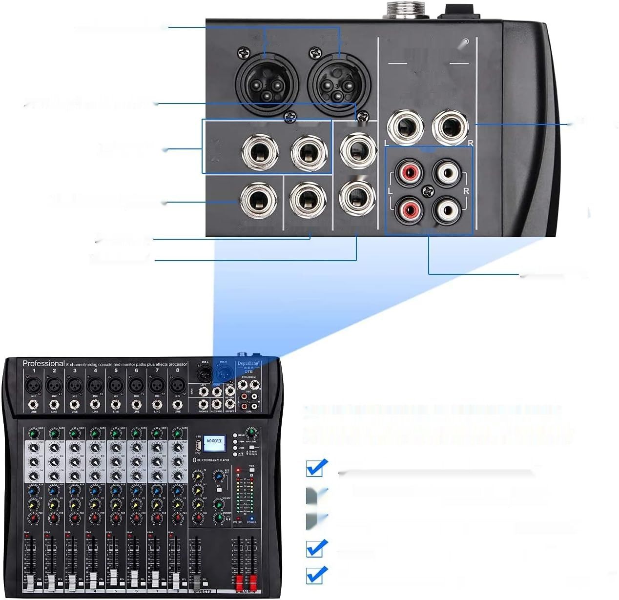 Depusheng DT8 konsola mikserska Sound Board 8 kanałów Cyfrowe USB