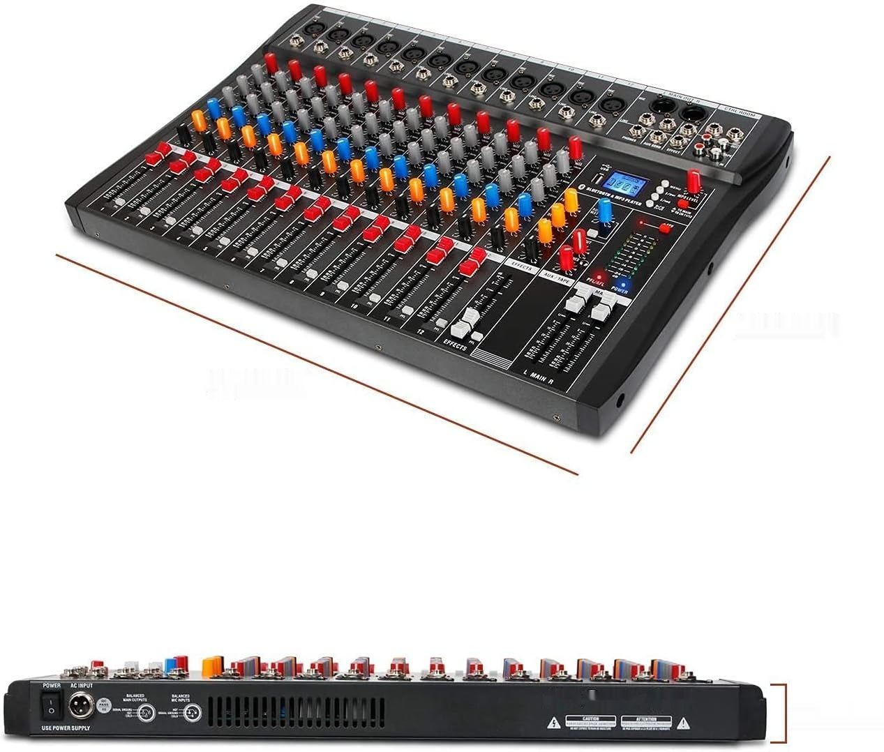 Depusheng DA12 mikser DJ z USB, Bluetooth, XLR, 48V, Cinch, 12-kanałowy.
