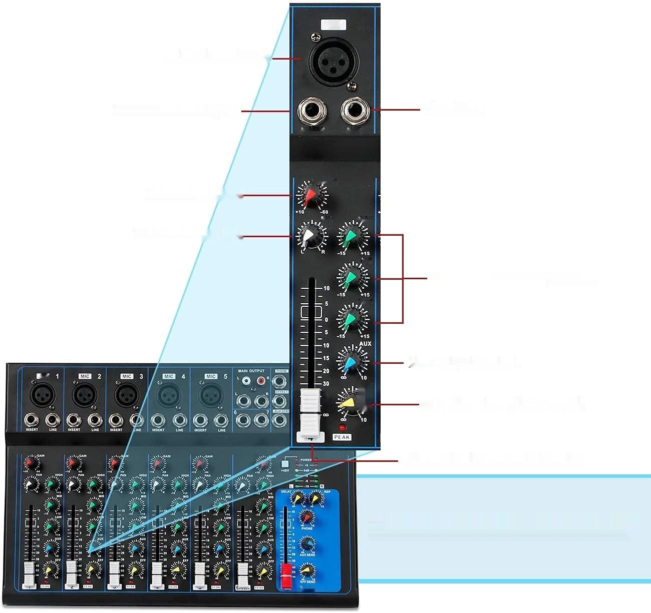 Depusheng HT7 Przenośny stół mikserski audio Bluetooth z USB, 7-kanałów.