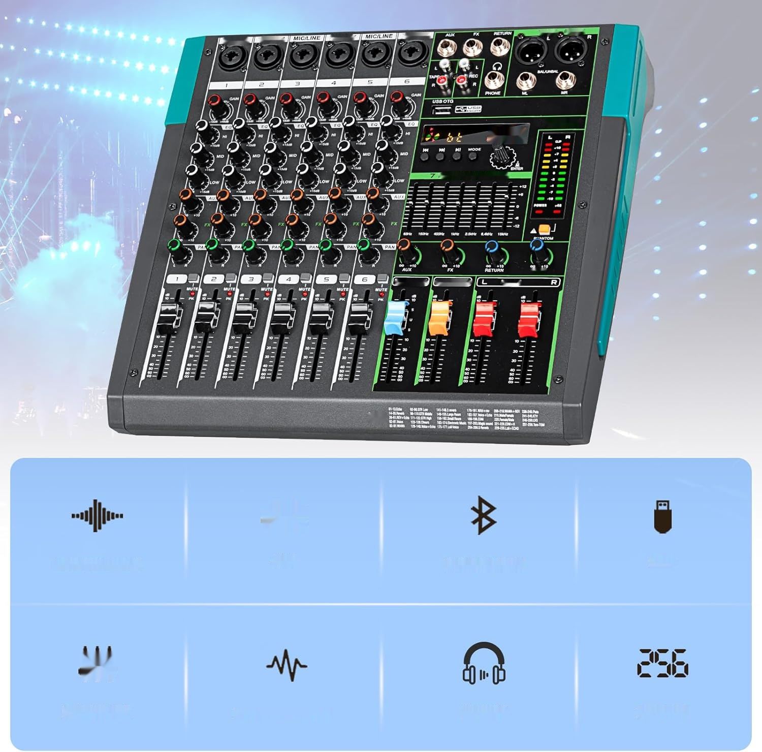 Depusheng PA6 Profesjonalny Mikser Audio DJ 6 Kanałów USB Bluetooth MP3