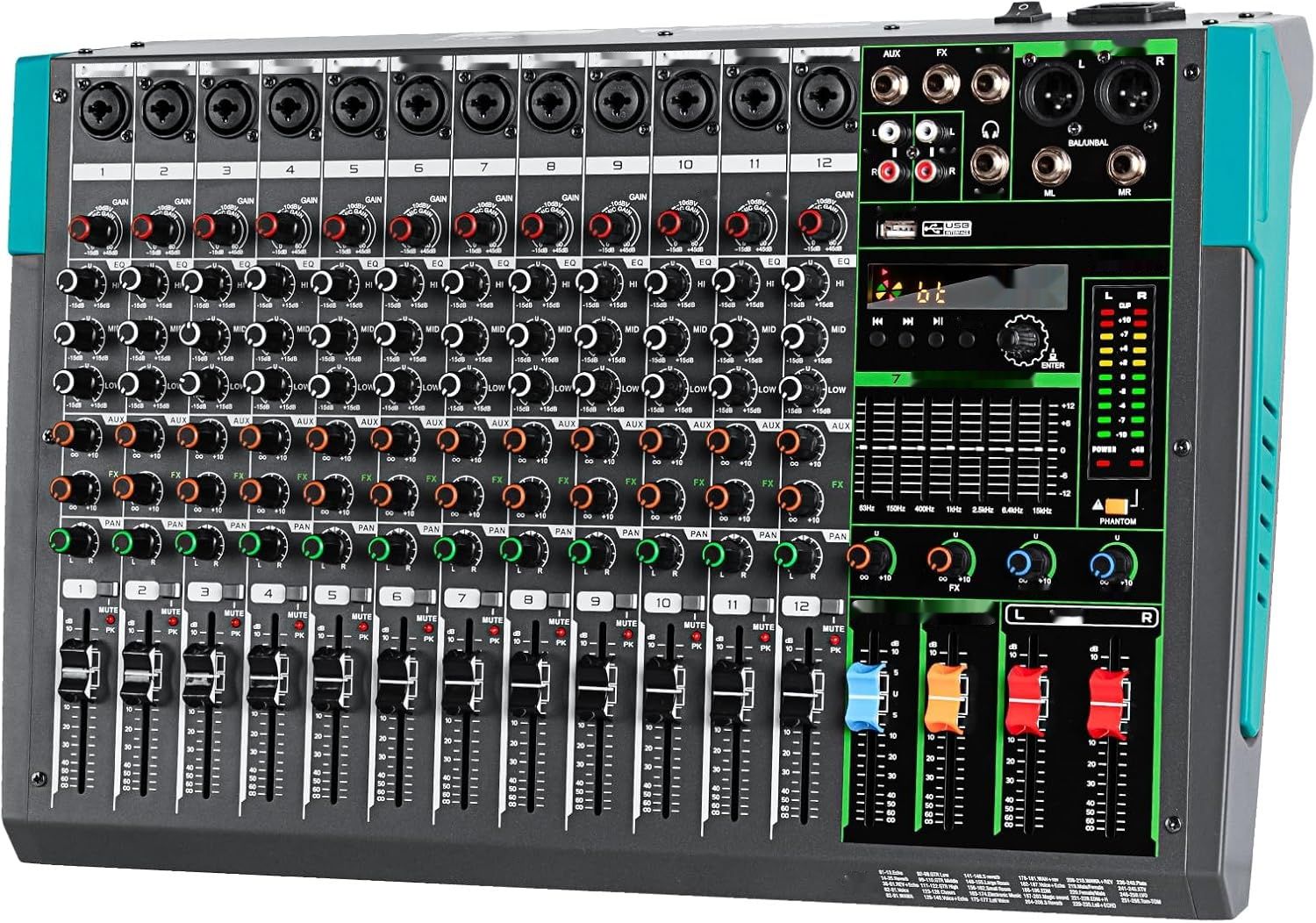 PA12 Profesjonalny mikser DJ z 256 efektami DSP, Bluetooth i USB.