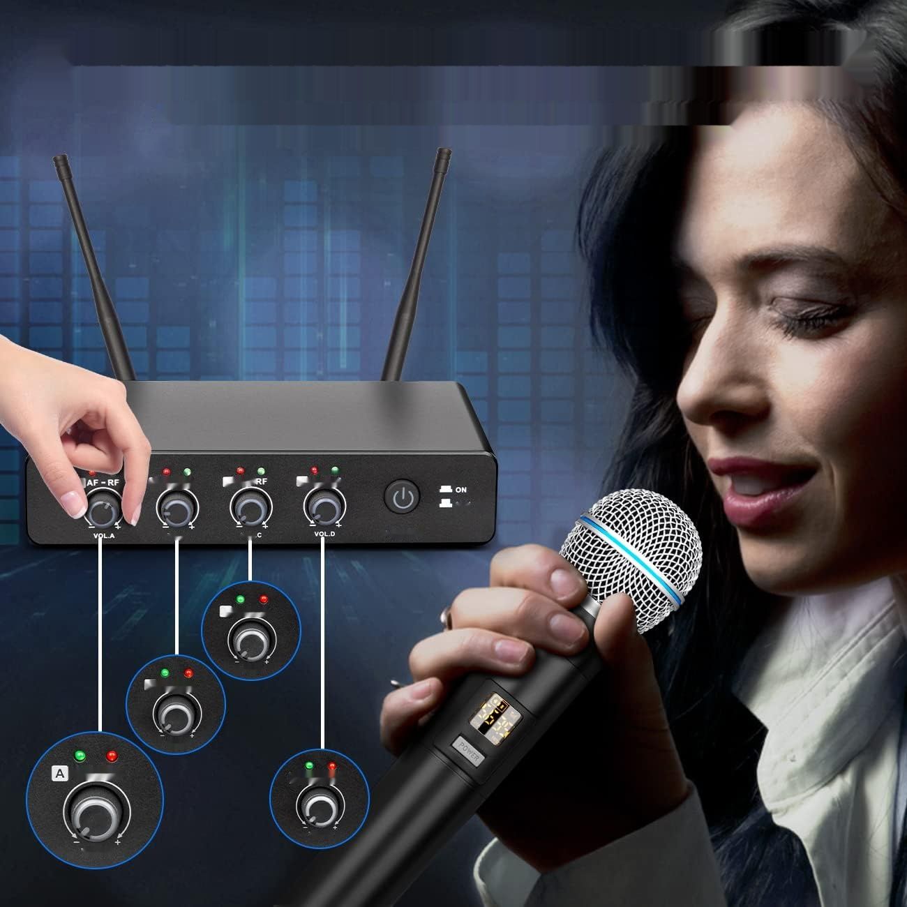 R4 Bezprzewodowy Mikrofon UHF 4-kanałowy do KTV na Imprezę Karaoke