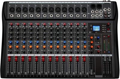 Depusheng DA12 mikser DJ z USB, Bluetooth, XLR, 48V, Cinch, 12-kanałowy.