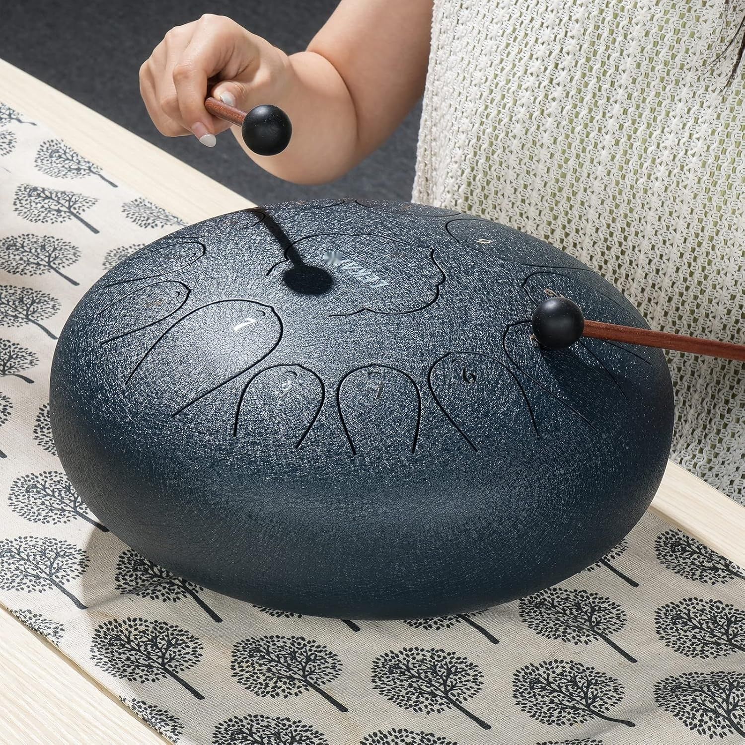 LEKATO Tongue Drum Bęben Stalowy 30 cm, 13 tonów w tonacji C, granatowy