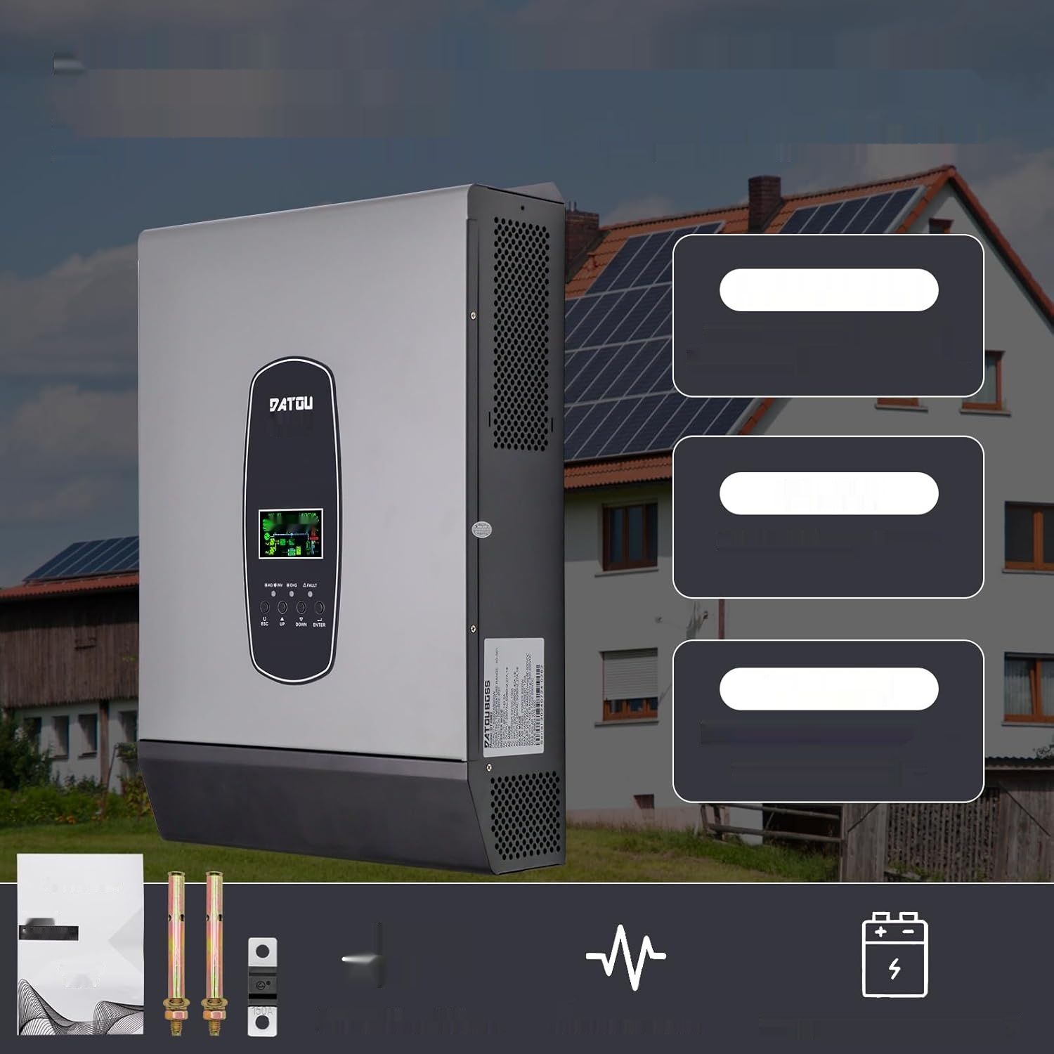 DATOUBOSS 6200W Hybrydowy Inwerter 48V Czysta Sinusoida, z MPPT 120A