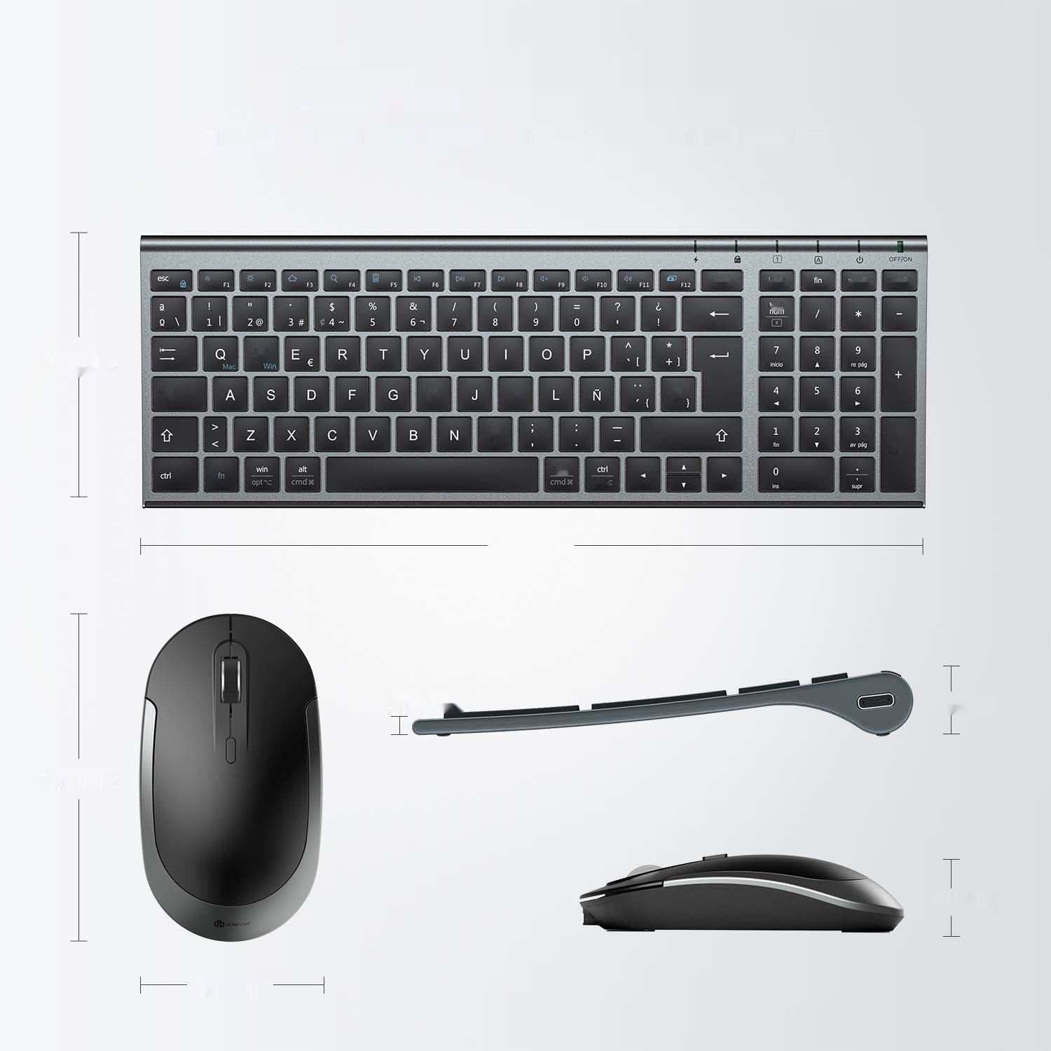 iClever GK03 Combo: bezprzewodowa klawiatura i mysz, układ QWERTY ESP.