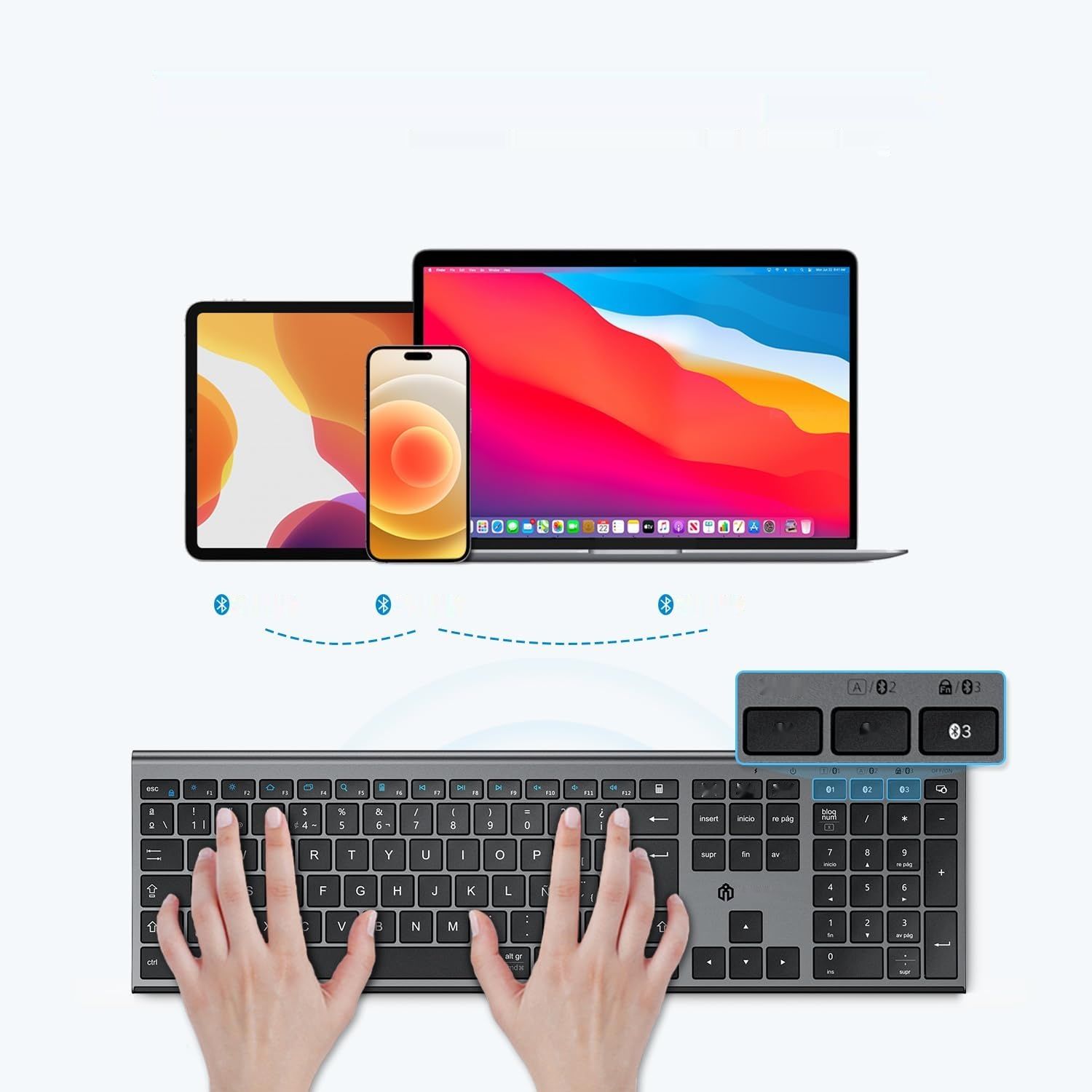 iClever Klawiatura Bluetooth BK23-QWERTY Hiszpańska Bezprzewodowa dla Mac