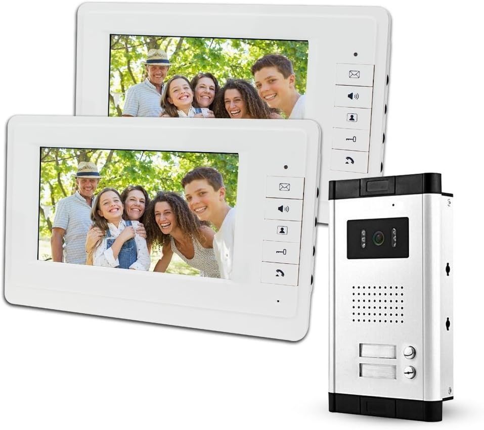 LIBO 7-calowy wideodomofon, 2 monitory, 1 kamera IR, noktowizja, 800x480.