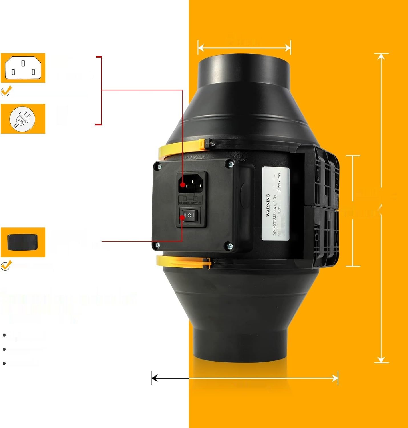 FanGoFast Wentylator Wyciągowy 100mm Regulowany, 230V z Wtyczką IEC EU
