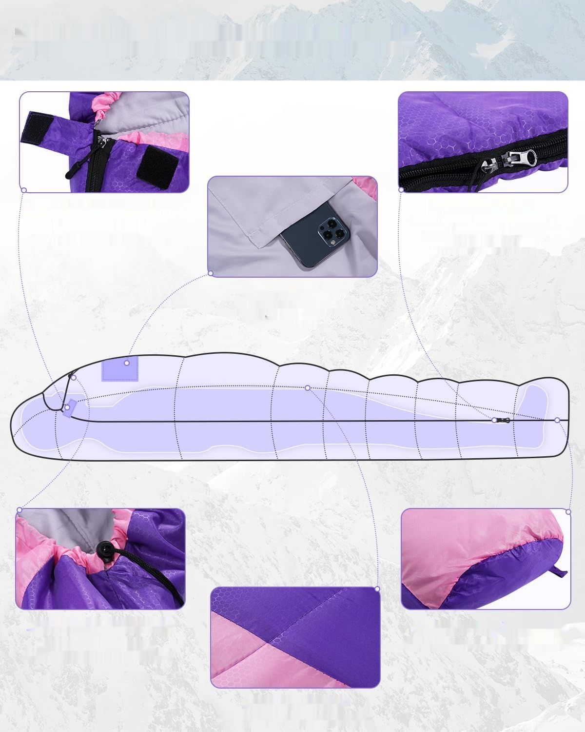 Śpiwór Sportneer Mumijka Lekki (950g/1500g) na Camping cały rok