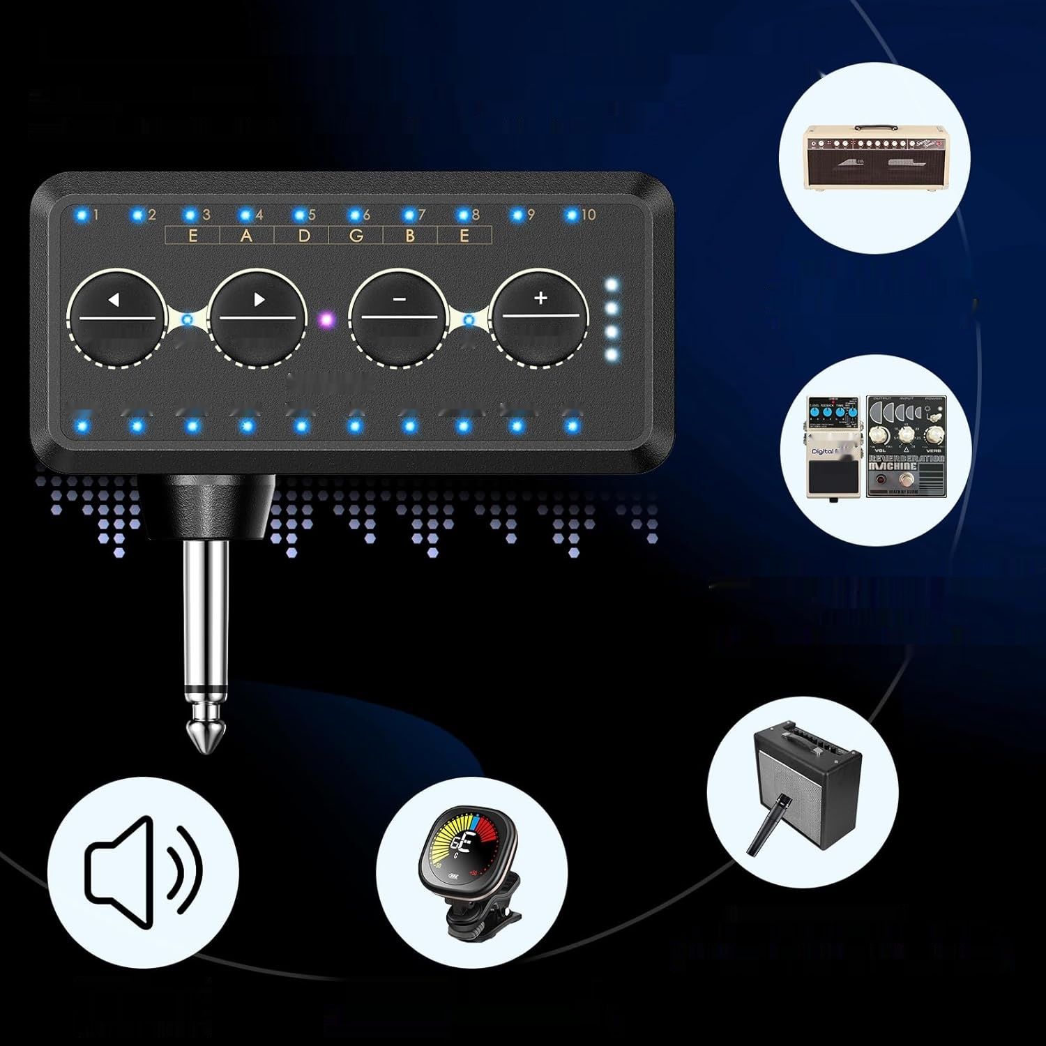 LEKATO wzmacniacz słuchawkowy gitarowy, 10 ustawień, tuner, Bluetooth.