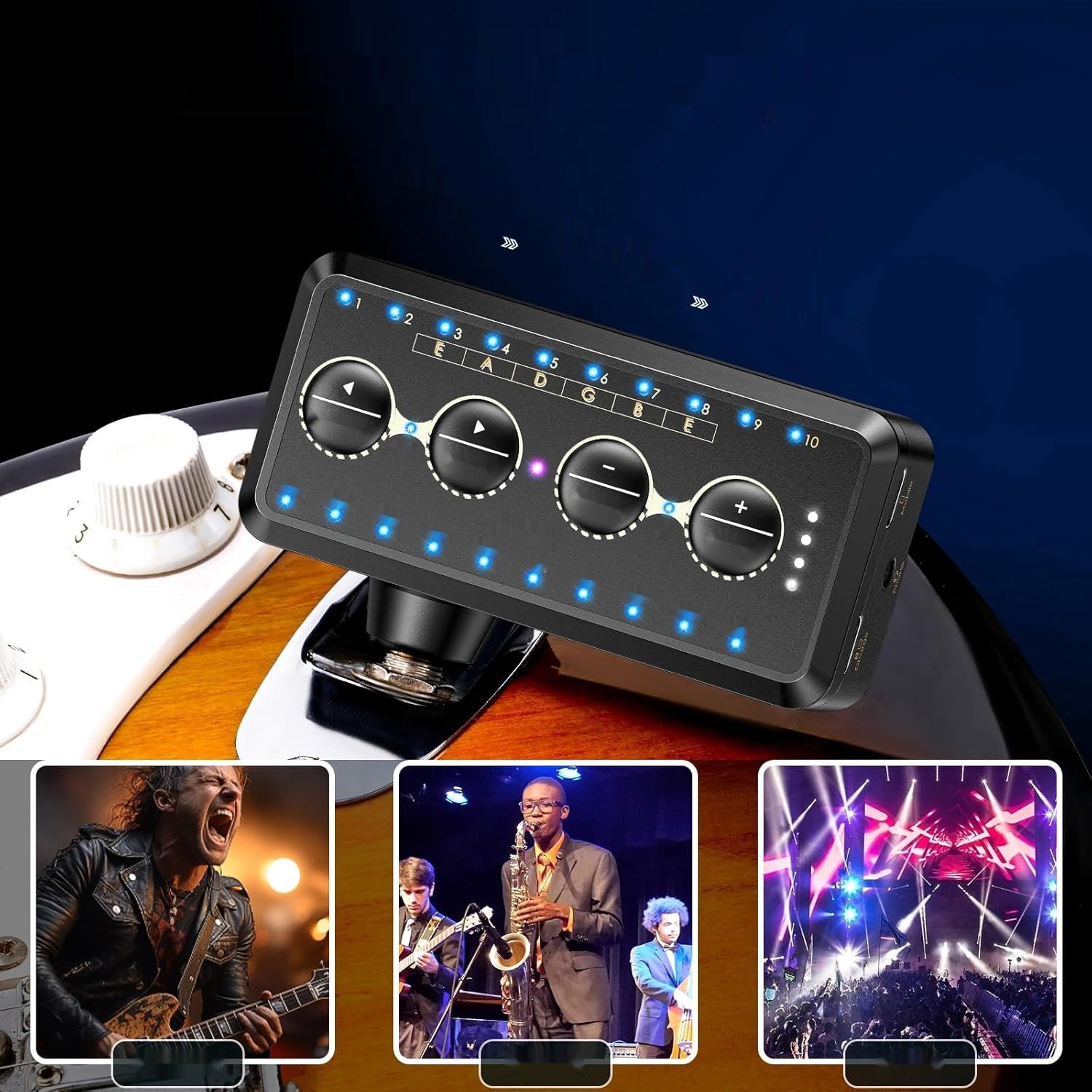 LEKATO wzmacniacz słuchawkowy gitarowy, 10 ustawień, tuner, Bluetooth.