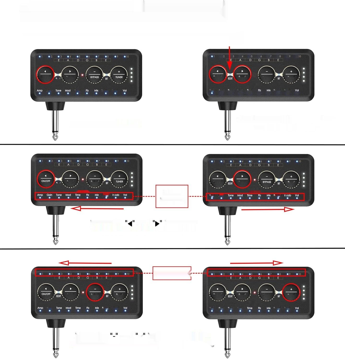 LEKATO wzmacniacz słuchawkowy gitarowy, 10 ustawień, tuner, Bluetooth.