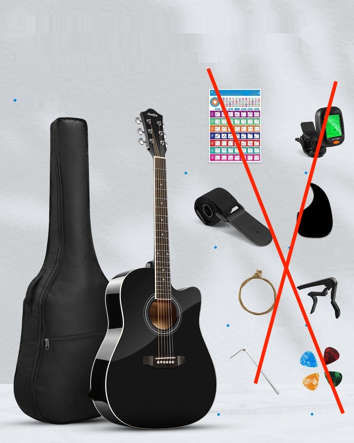 Gitara Akustyczna Moukey 41&quot; dla Początkujących z akcesoriami, Czarna