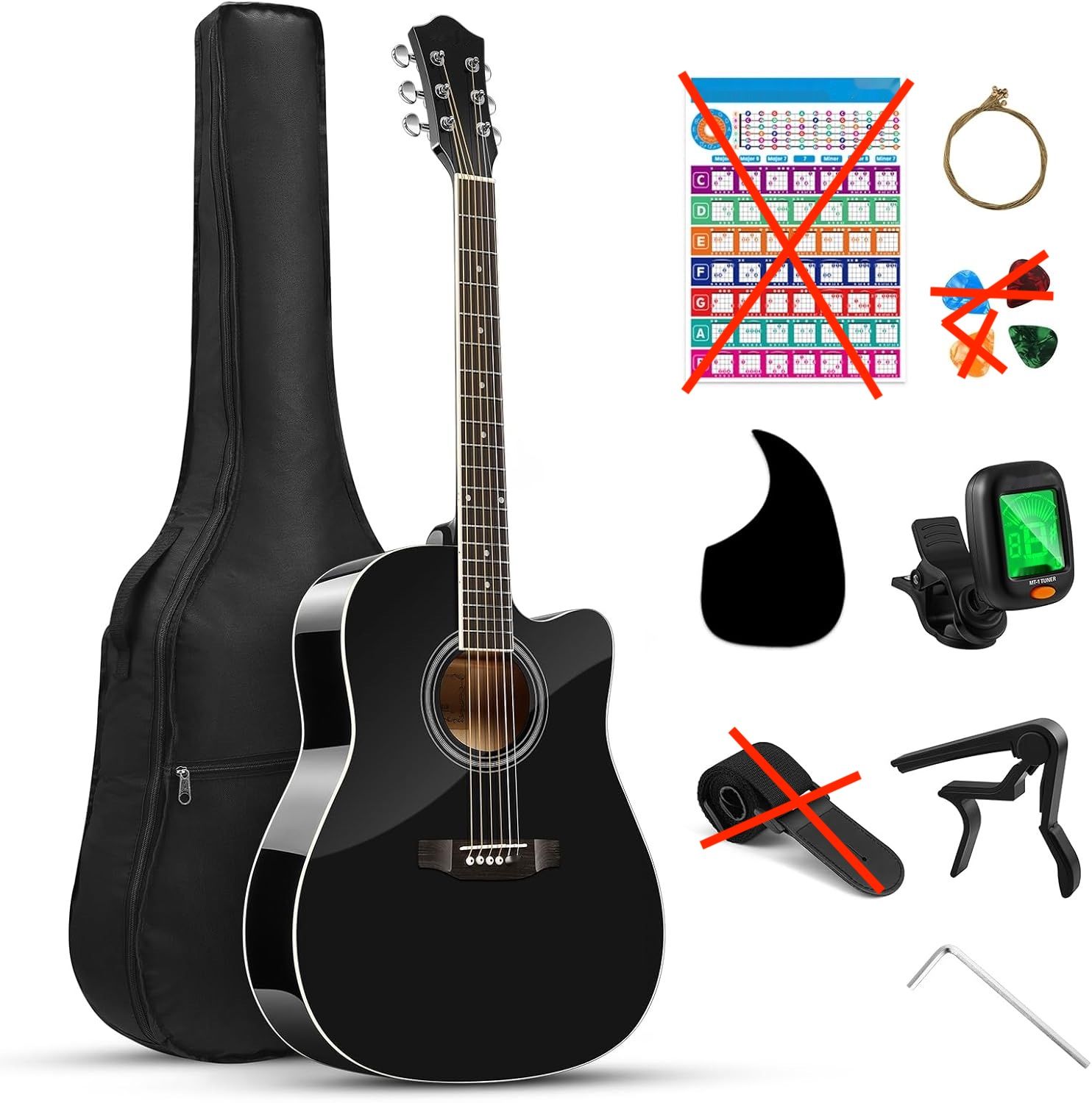 Gitara Akustyczna Moukey 41&quot; dla Początkujących z akcesoriami, Czarna