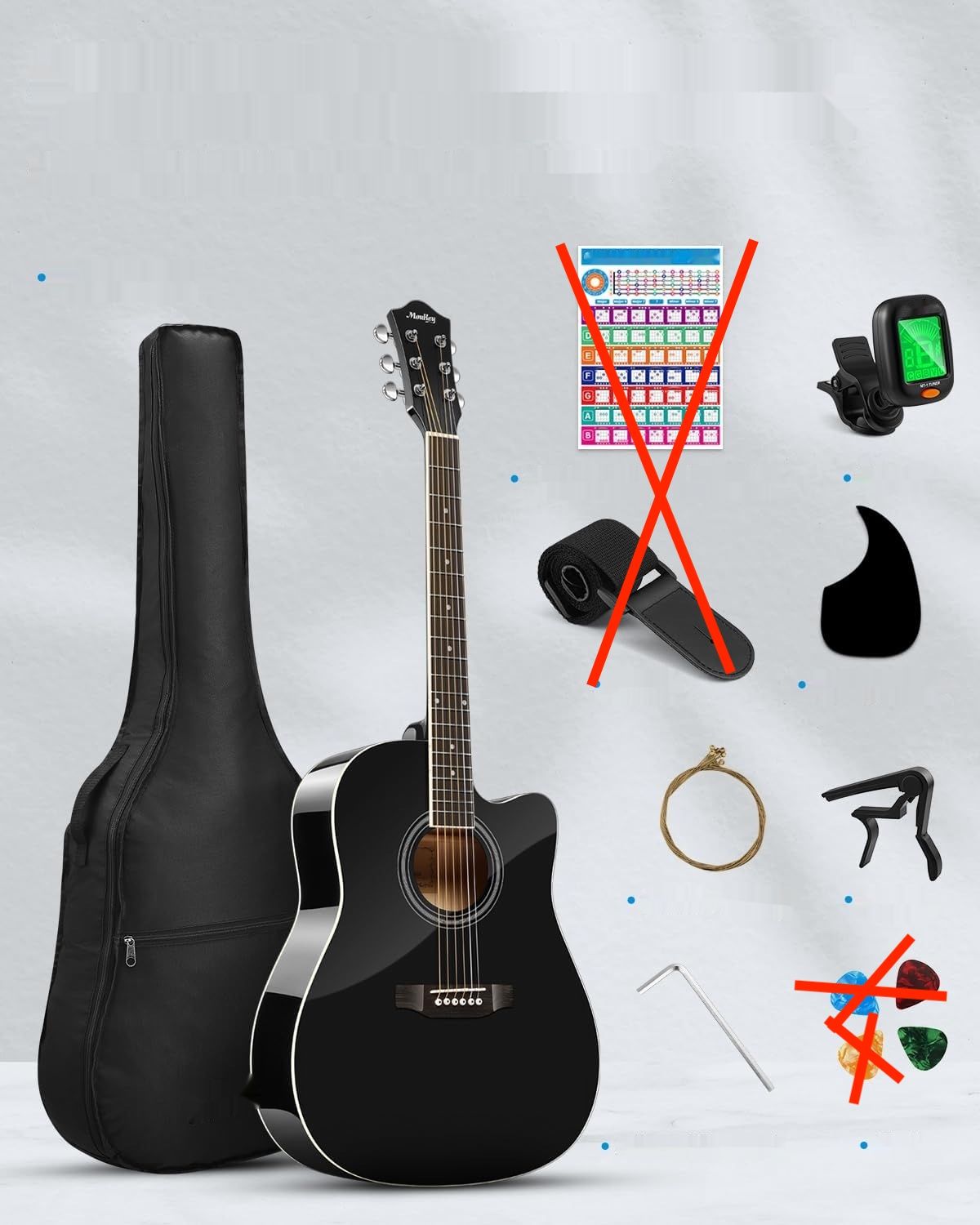 Gitara Akustyczna Moukey 41&quot; dla Początkujących z akcesoriami, Czarna