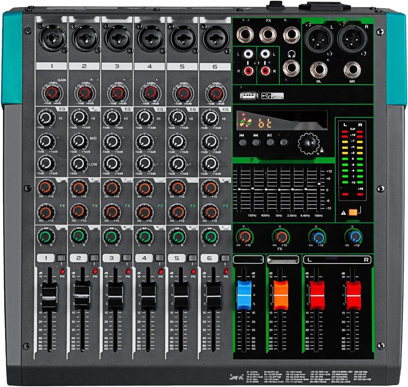 PA6 Profesjonalny Mikser Audio DJ 6 Kanałów USB Bluetooth MP3